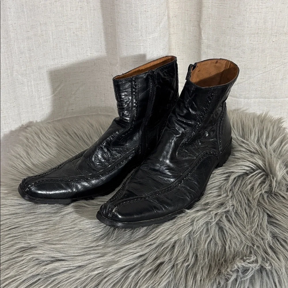 Bacco Bucci Black Leather Zip Ankle Boots